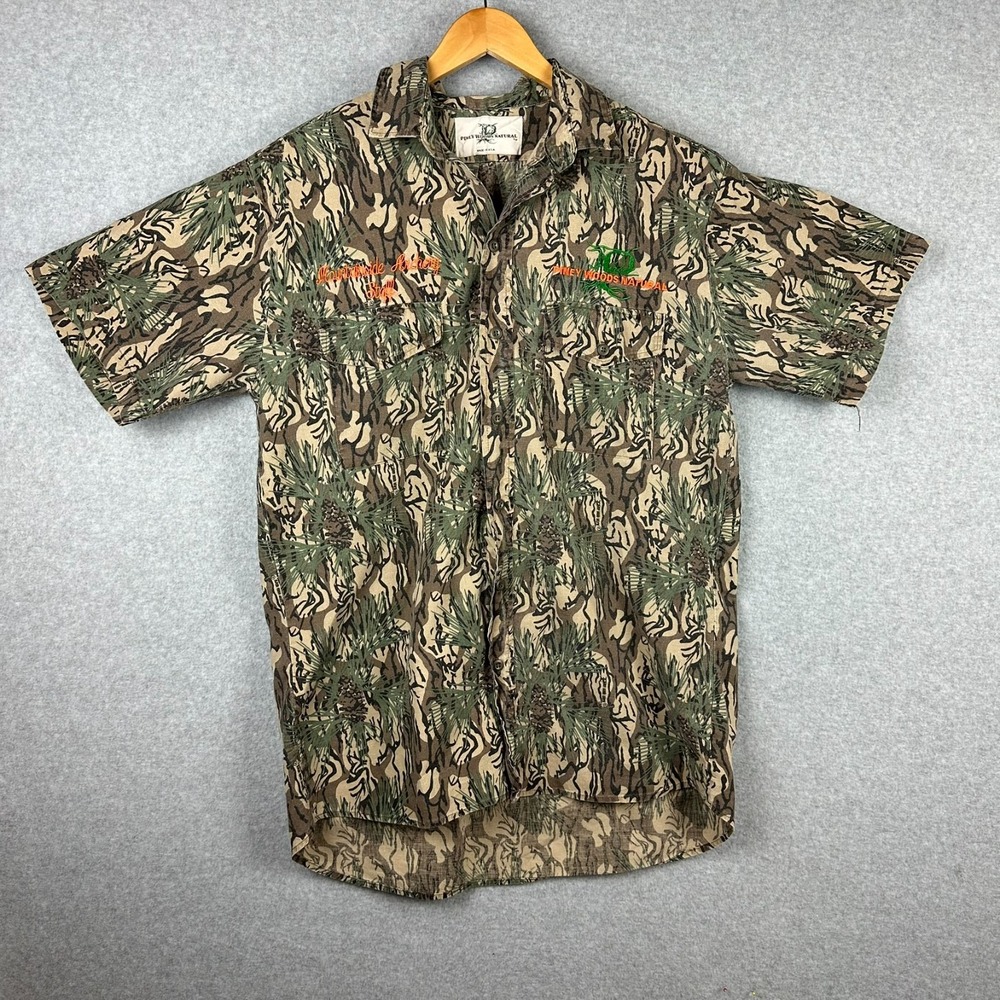 Vtg Camo Piney Woods Natural Shirt Men Large Camouflage‎ 80s USA Tree Bark